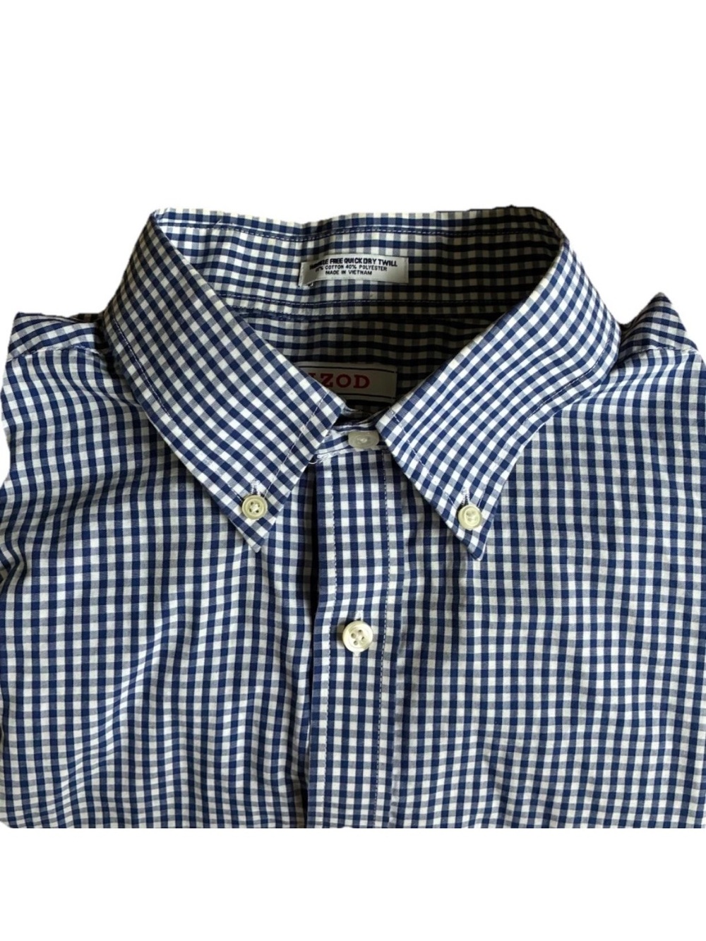 IZOD long sleeve dress shirt Navy White Gingham check Button-Down 17 34/35 L